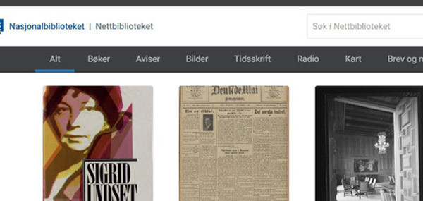 Bilete frå nettsida til Nettbiblioteket med eit utval treff